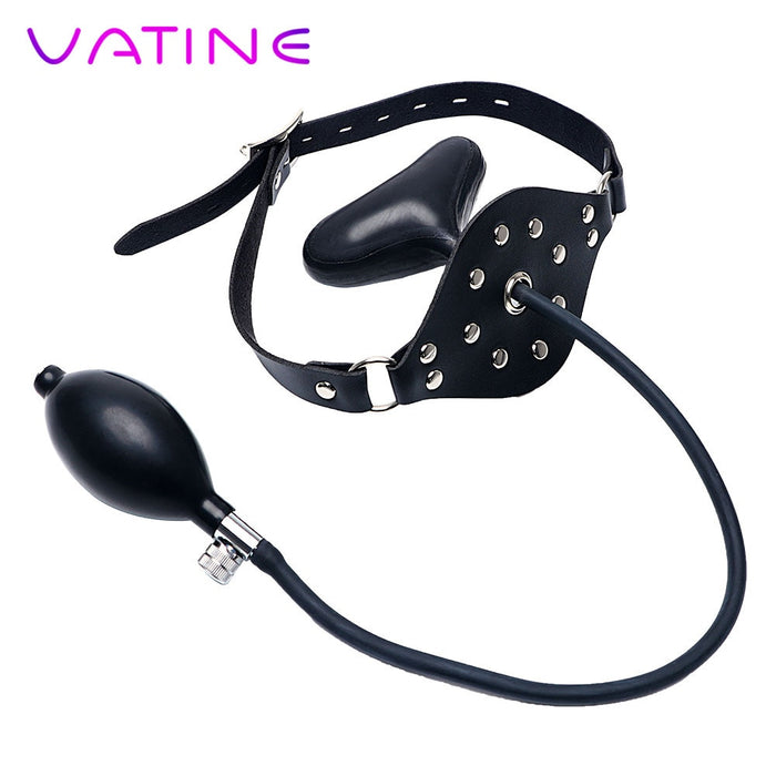 VATINE Oral Fixation Adult Games Flirting Inflatable PU Leather Band Mouth Gag Mouth Stuffed Restraints Sex Toys for Couples