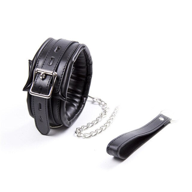 AAA Leather Sponge Bondage Collar With Metal Chain Sex Toys For Couples Women Adults Bdsm Bondage Erotic Games Sexy Lingerie