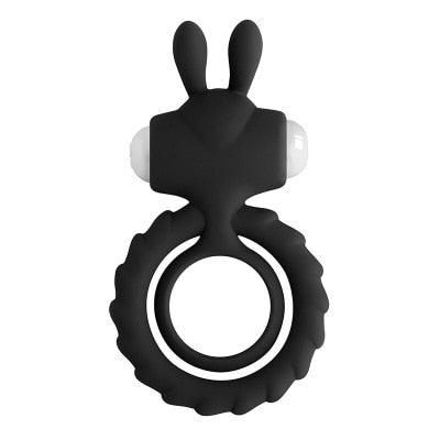 Soft Silicone Dual Vibrating Delay Ejaculation Cock Ring Dick Penis Ring Cockring Adult Sex Toys with Rabbit Ears for Couples