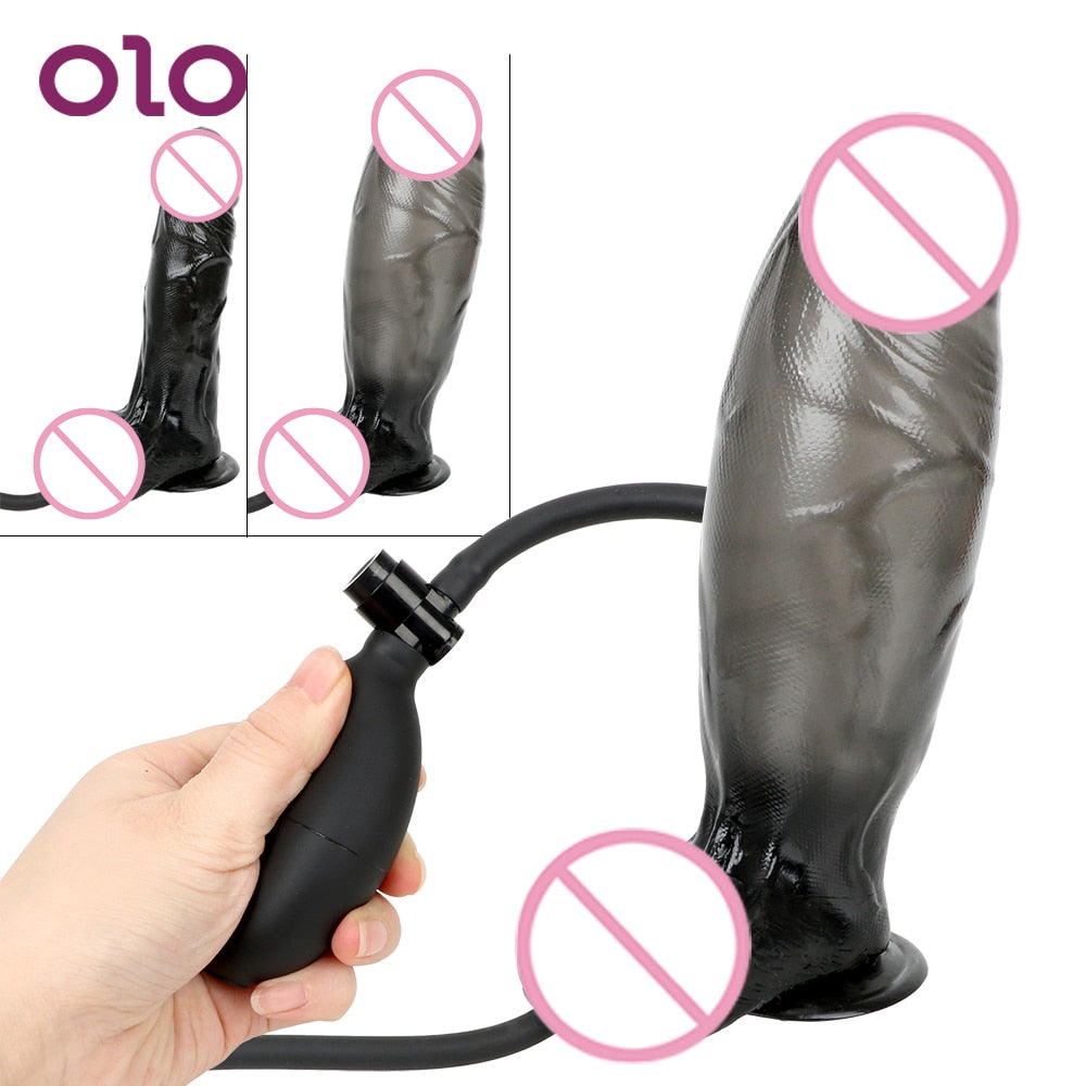 OLO Big Butt Plug Huge Inflatable Dildo Anal Plug Vaginal Stimulation Pump Realistic Penis Suction Cup Sex Toys For Women