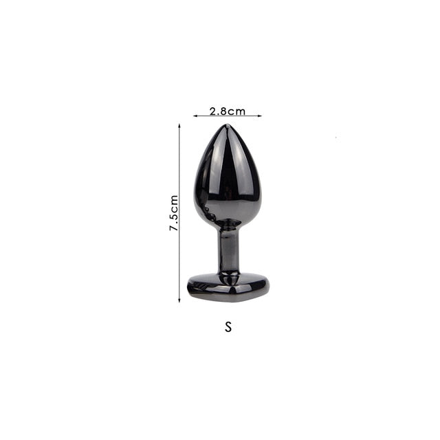 Plating Black Metal Anal Plug Romantic Red Heart Crystal Base Mooth Butt Plug Anal Bead Couple Anus Dilator Metal Ball Massager