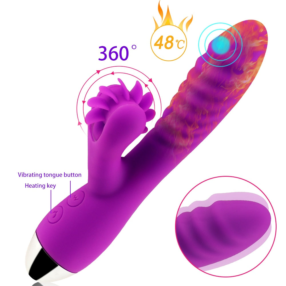 Dildo Vibrator Rotation Tongue Licking G Spot Massager Vibrating Clit Stimulator Dual Motors Sex Toy for Women Sexual Wellness