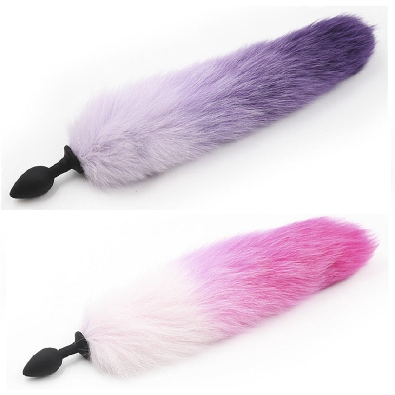 New silicone black Anal Plug beads pink purple fox tail Butt plug Role Play Flirting Fetish erotic sex Toy for Women