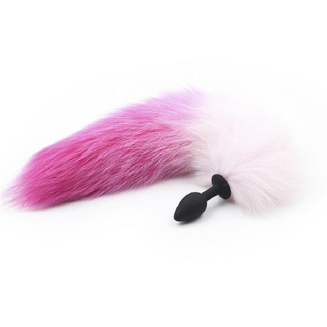 New silicone black Anal Plug beads pink purple fox tail Butt plug Role Play Flirting Fetish erotic sex Toy for Women