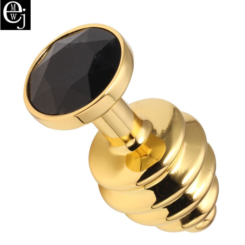 EJMW Gold Color Anal Sex Toys Stainless Steel Butt Plug Metal Anal Plug With Crystal Jewelry Spiral Anal Beads Sex Proudct