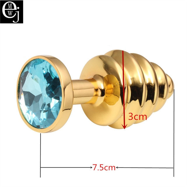 EJMW Gold Color Anal Sex Toys Stainless Steel Butt Plug Metal Anal Plug With Crystal Jewelry Spiral Anal Beads Sex Proudct