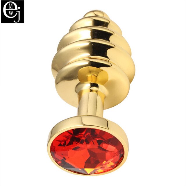 EJMW Gold Color Anal Sex Toys Stainless Steel Butt Plug Metal Anal Plug With Crystal Jewelry Spiral Anal Beads Sex Proudct