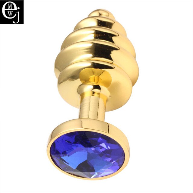 EJMW Gold Color Anal Sex Toys Stainless Steel Butt Plug Metal Anal Plug With Crystal Jewelry Spiral Anal Beads Sex Proudct