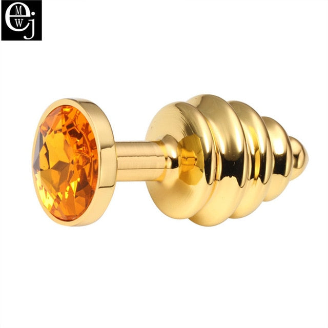 EJMW Gold Color Anal Sex Toys Stainless Steel Butt Plug Metal Anal Plug With Crystal Jewelry Spiral Anal Beads Sex Proudct