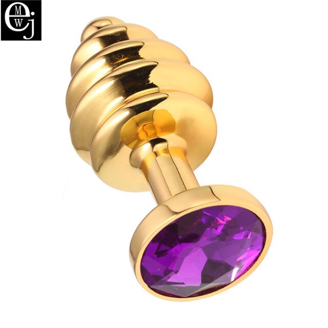 EJMW Gold Color Anal Sex Toys Stainless Steel Butt Plug Metal Anal Plug With Crystal Jewelry Spiral Anal Beads Sex Proudct