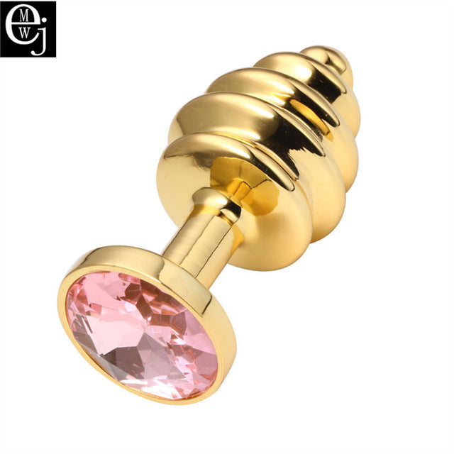 EJMW Gold Color Anal Sex Toys Stainless Steel Butt Plug Metal Anal Plug With Crystal Jewelry Spiral Anal Beads Sex Proudct