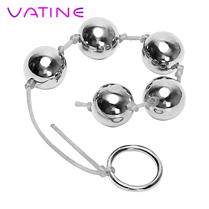 VATINE Ring Handheld Sex Toys for Woman 2.5cm Big Balls Five Metal Anal Balls Stainless Steel Butt Vaginal Plug Anal Bead