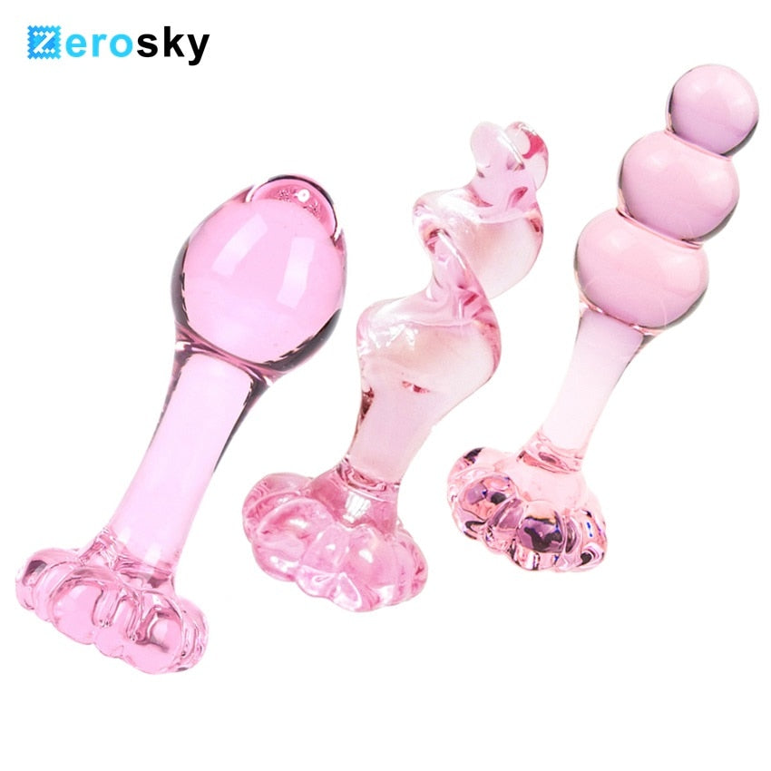 Flower Crystal Glass Anal Plug Masturbation Sex Toys for Men Women Butt Plug Adult Products Pink Prostate Massager Anal Sex Toys